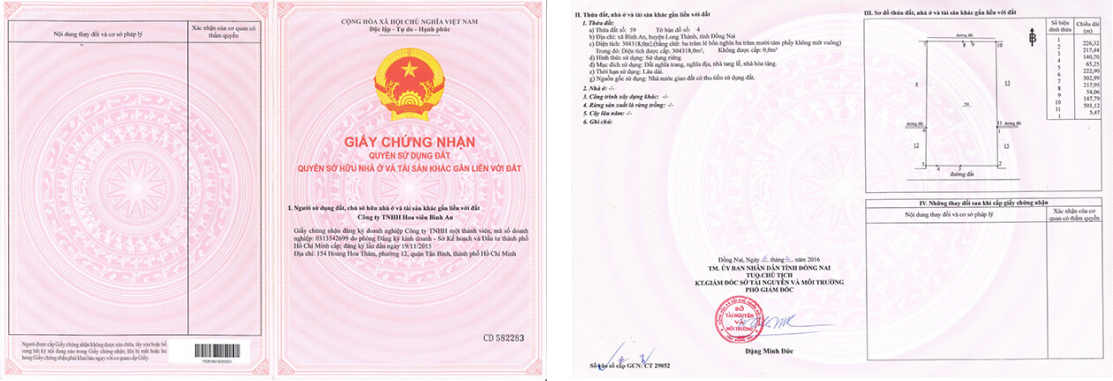 Sổ hồng toàn dự án Hoa Viên Bình An